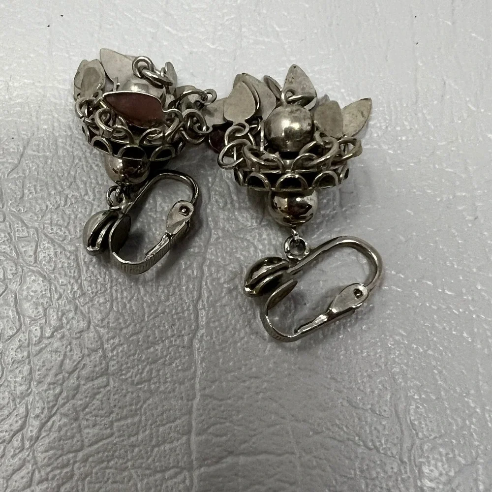 Vintage Clip On Chandelier Earrings Silver Tone Dangle Boho‎ Drop